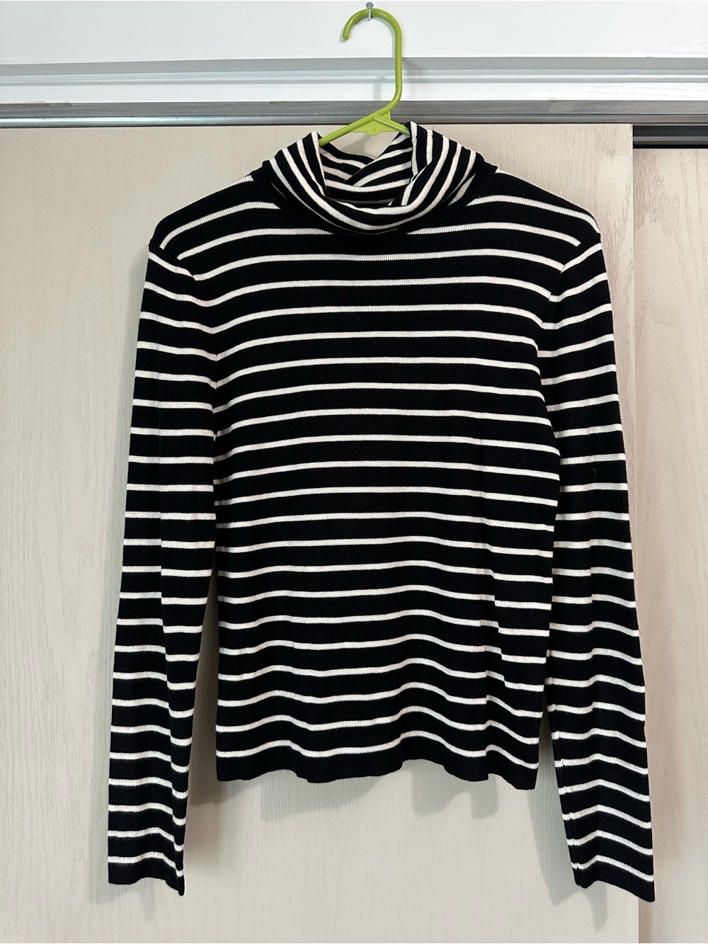 Black & White Striped Turtleneck Sweater